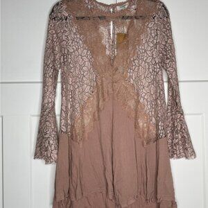 NWT Floral Sheer Lace Asymmetrical Lace Tunic Dress